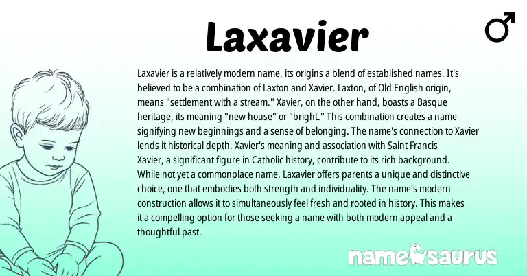 Infographic about Laxavier name meaning, Laxavier is a name from Basque, English origin(s).