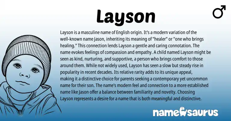 Infographic about Layson name meaning, Layson is a name from English origin(s).
