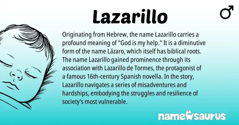 Infographic about Lazarillo name meaning, Lazarillo is a name from Spanish, Hebrew origin(s).