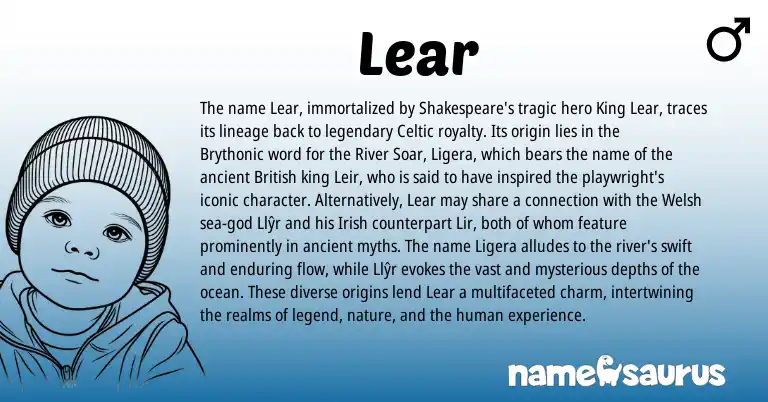 Infographic about Lear name meaning, Lear is a name from Irish, British, Welsh, Celtic, Brythonic origin(s).