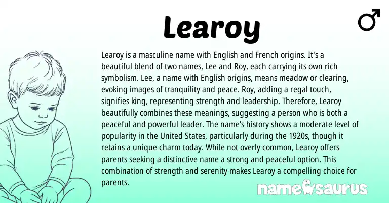 Infographic about Learoy name meaning, Learoy is a name from English origin(s).