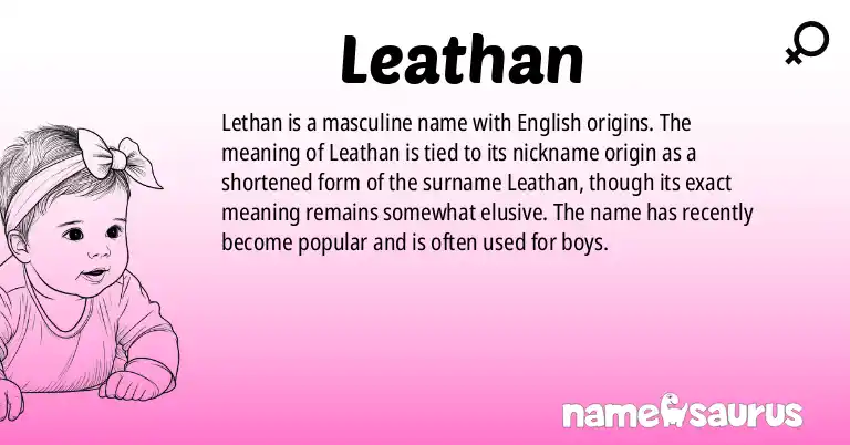 Infographic about Leathan name meaning, Leathan is a name from English origin(s).