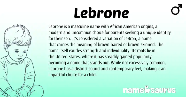 Infographic about Lebrone name meaning, Lebrone is a name from African, American origin(s).