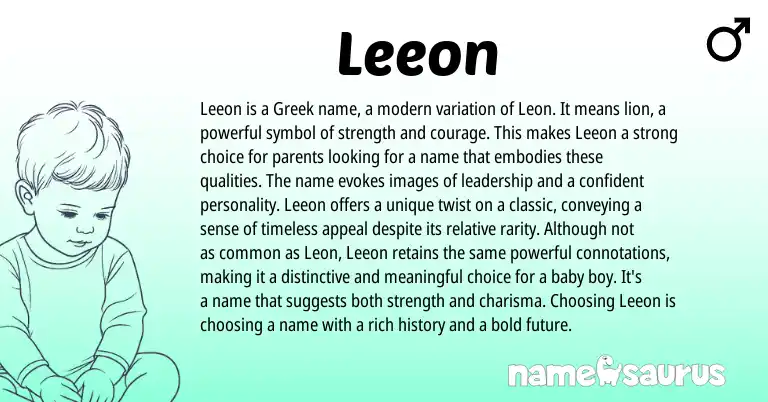 Infographic about Leeon name meaning, Leeon is a name from Greek origin(s).