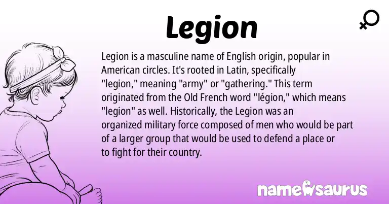 Infographic about Legion name meaning, Legion is a name from English (American) origin(s).