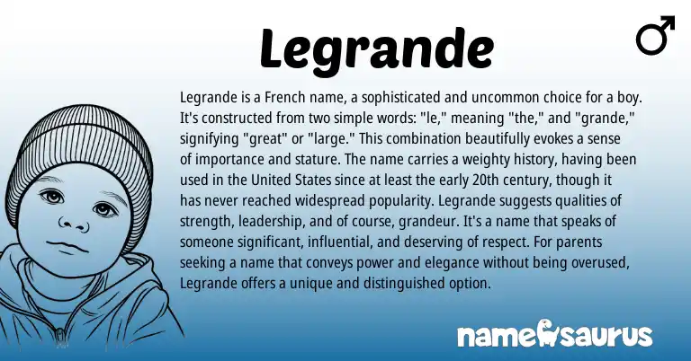 Infographic about Legrande name meaning, Legrande is a name from French origin(s).
