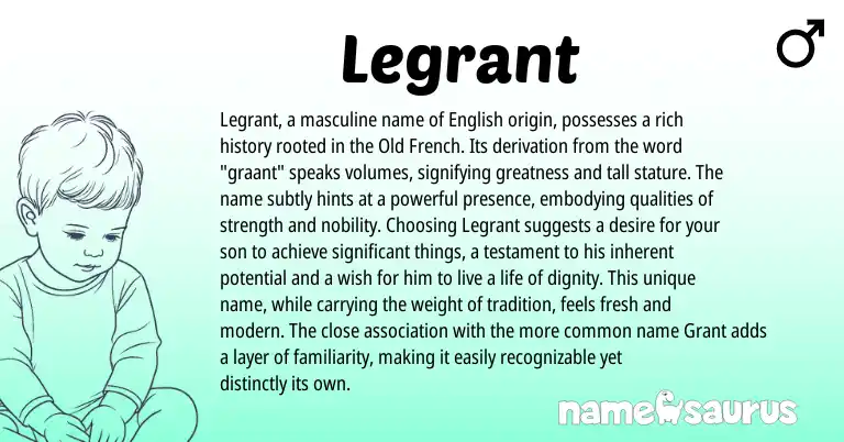 Infographic about Legrant name meaning, Legrant is a name from French, English origin(s).