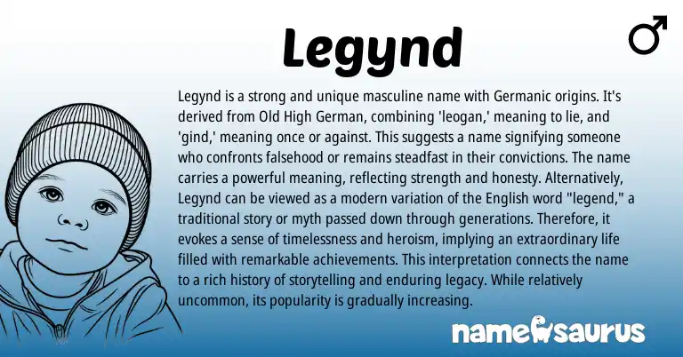 Infographic about Legynd name meaning, Legynd is a name from Germanic, English origin(s).