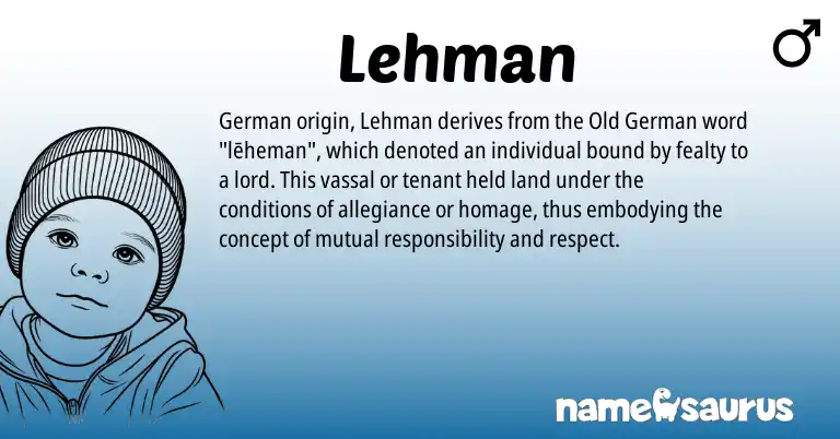 Infographic about Lehman name meaning, Lehman is a name from Old German, German origin(s).
