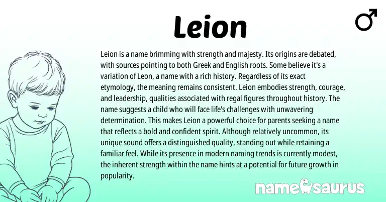 Infographic about Leion name meaning, Leion is a name from Greek origin(s).