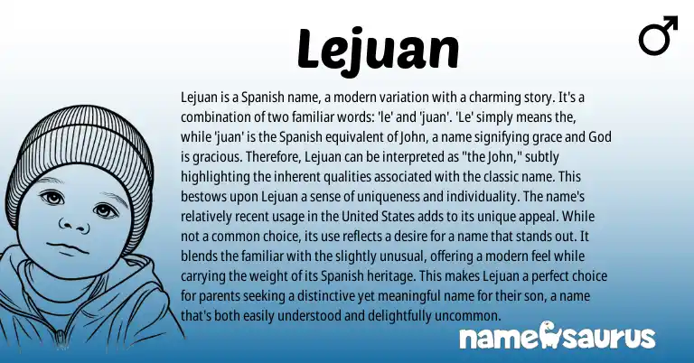 Infographic about Lejuan name meaning, Lejuan is a name from Spanish origin(s).