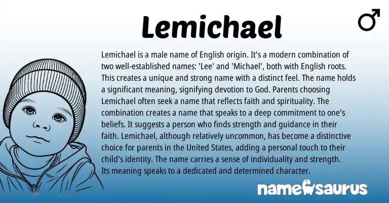 Infographic about Lemichael name meaning, Lemichael is a name from English origin(s).