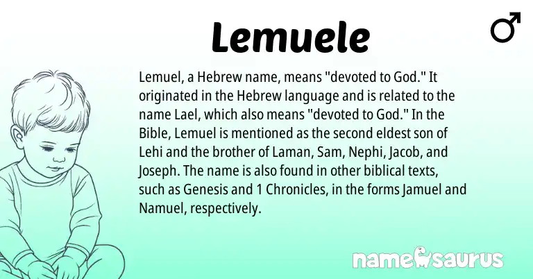 Infographic about Lemuele name meaning, Lemuele is a name from Hebrew origin(s).