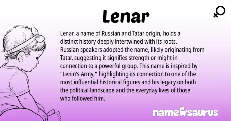 Infographic about Lenar name meaning, Lenar is a name from Russian, Tatar origin(s).