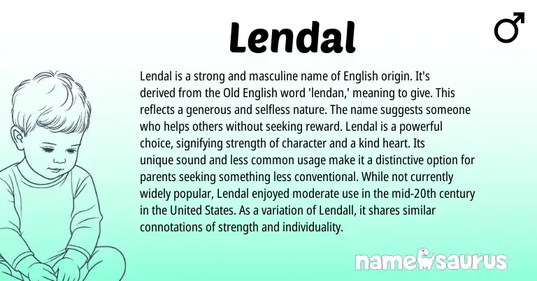 Infographic about Lendal name meaning, Lendal is a name from English origin(s).