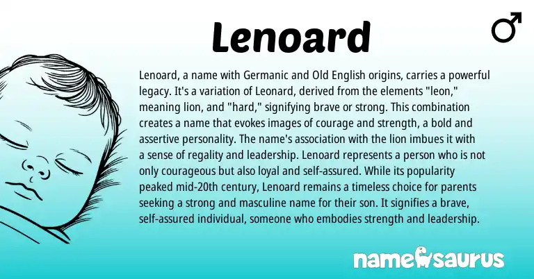 Infographic about Lenoard name meaning, Lenoard is a name from Germanic, English origin(s).