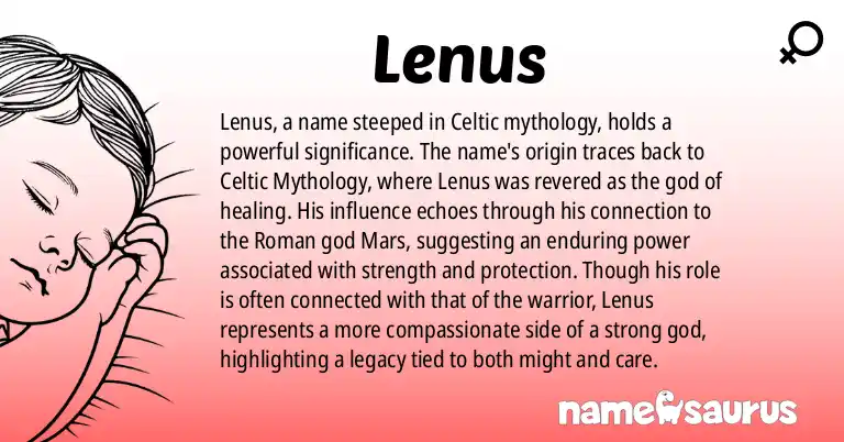 Infographic about Lenus name meaning, Lenus is a name from Celtic Mythology origin(s).