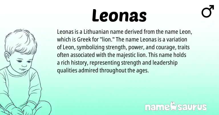 Infographic about Leonas name meaning, Leonas is a name from Lithuanian, Greek origin(s).