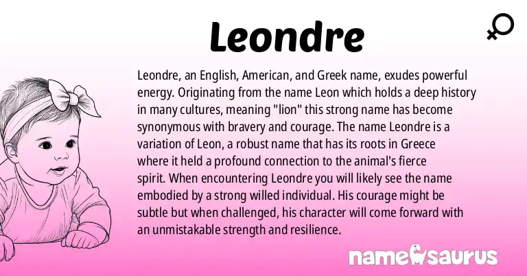Infographic about Leondre name meaning, Leondre is a name from English, American, Greek origin(s).