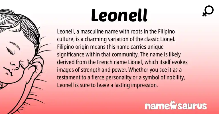 Infographic about Leonell name meaning, Leonell is a name from Filipino origin(s).