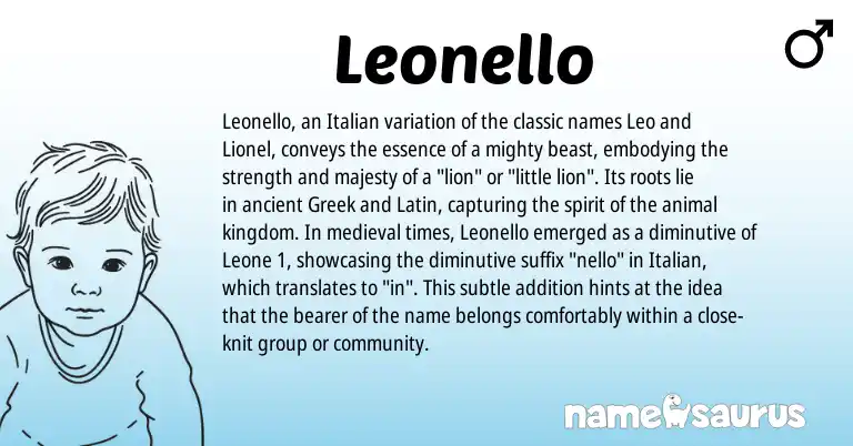 Infographic about Leonello name meaning, Leonello is a name from Greek, Latin, Italian origin(s).