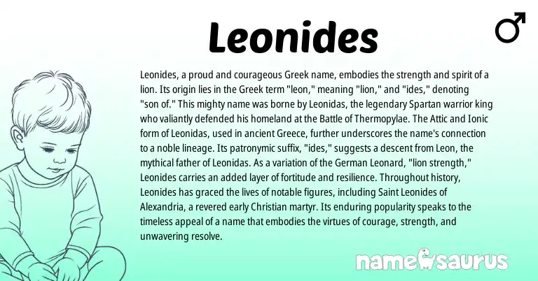 Infographic about Leonides name meaning, Leonides is a name from German, Greece, Greek origin(s).