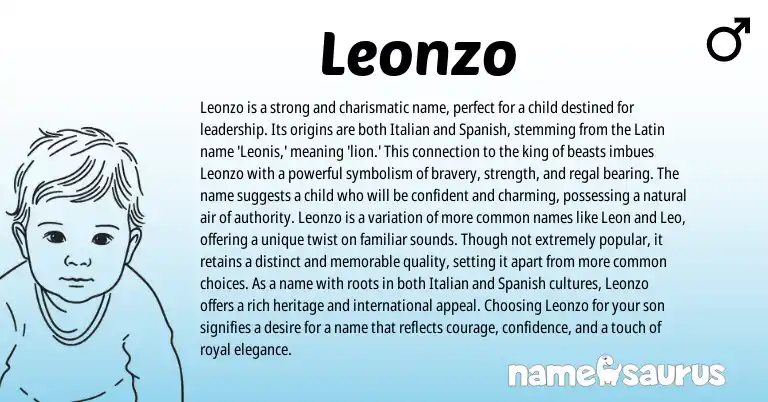 Infographic about Leonzo name meaning, Leonzo is a name from Latin, Italian, Spanish origin(s).