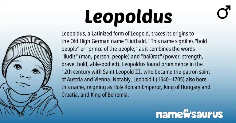 Infographic about Leopoldus name meaning, Leopoldus is a name from Old High German, Austria, Roman origin(s).