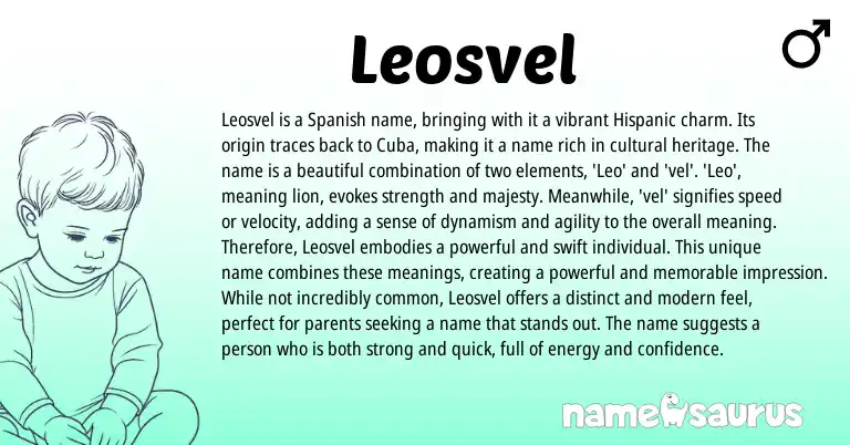 Infographic about Leosvel name meaning, Leosvel is a name from Latin, Spanish origin(s).