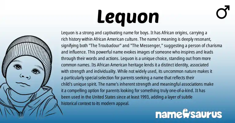 Infographic about Lequon name meaning, Lequon is a name from African, American origin(s).