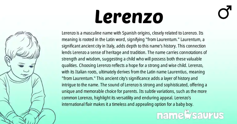 Infographic about Lerenzo name meaning, Lerenzo is a name from Latin, Italian, Spanish origin(s).