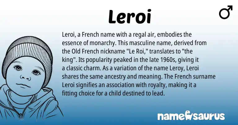 Infographic about Leroi name meaning, Leroi is a name from French, Old French origin(s).