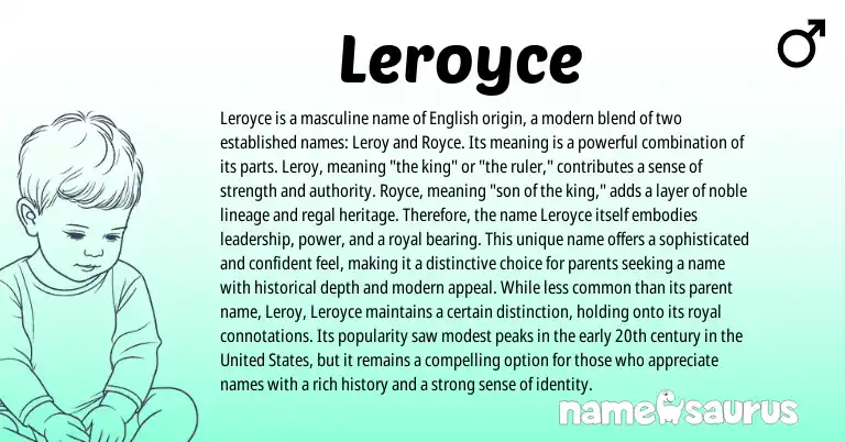 Infographic about Leroyce name meaning, Leroyce is a name from English origin(s).