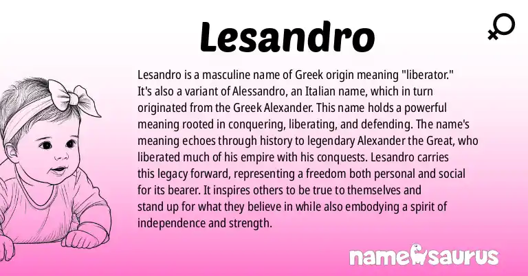 Infographic about Lesandro name meaning, Lesandro is a name from Greek origin(s).