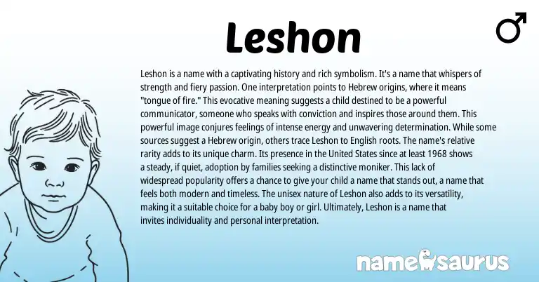 Infographic about Leshon name meaning, Leshon is a name from Hebrew, American origin(s).