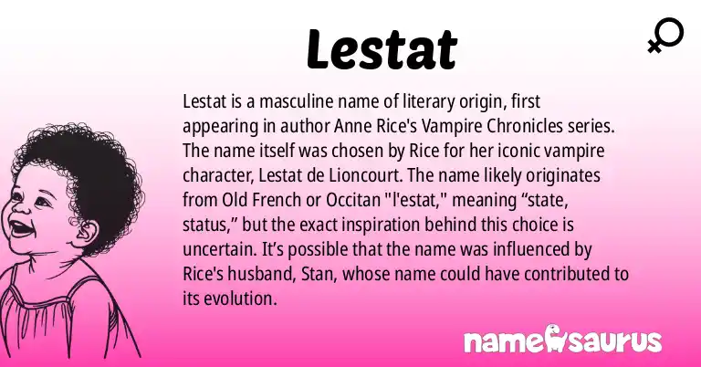 Infographic about Lestat name meaning, Lestat is a name from Literature origin(s).