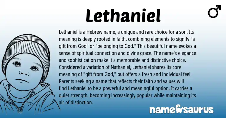 Infographic about Lethaniel name meaning, Lethaniel is a name from Hebrew origin(s).