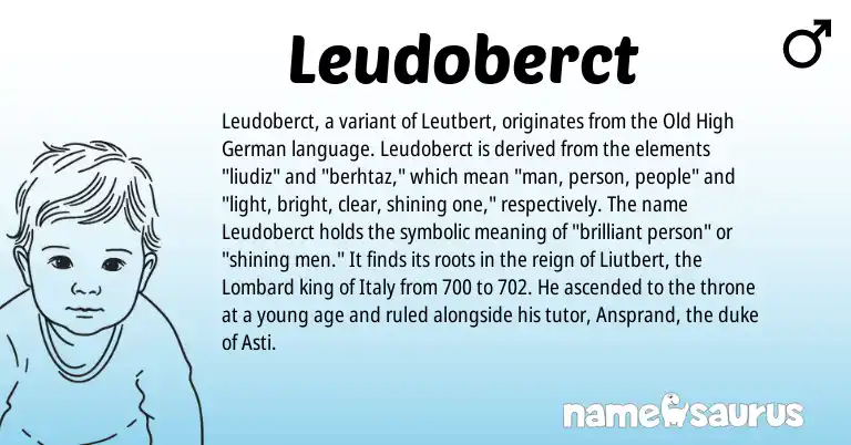 Infographic about Leudoberct name meaning, Leudoberct is a name from Old High German, Lombard origin(s).