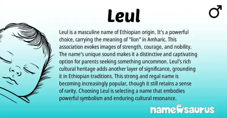 Infographic about Leul name meaning, Leul is a name from Ethiopian origin(s).