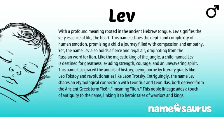 Infographic about Lev name meaning, Lev is a name from Russian, Ancient Greek, Hebrew origin(s).