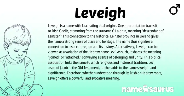 Infographic about Leveigh name meaning, Leveigh is a name from Gaelic, Irish origin(s).