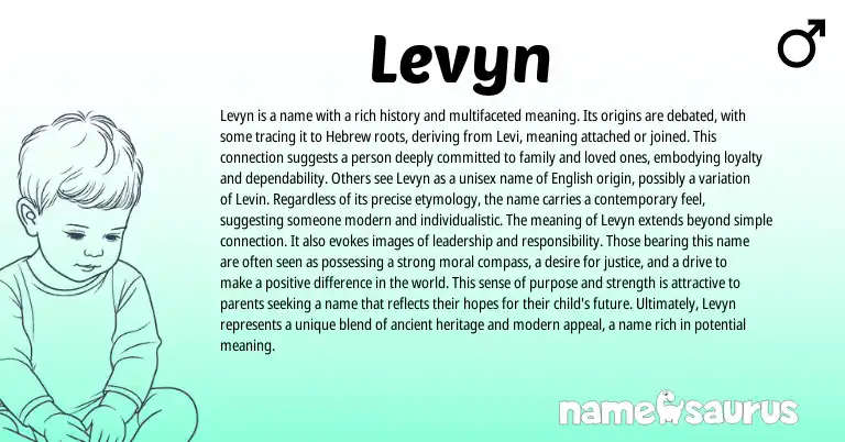 Infographic about Levyn name meaning, Levyn is a name from Hebrew origin(s).
