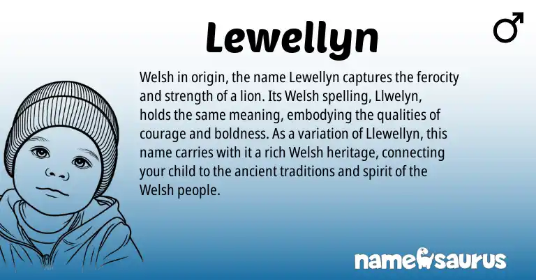 Infographic about Lewellyn name meaning, Lewellyn is a name from Welsh origin(s).