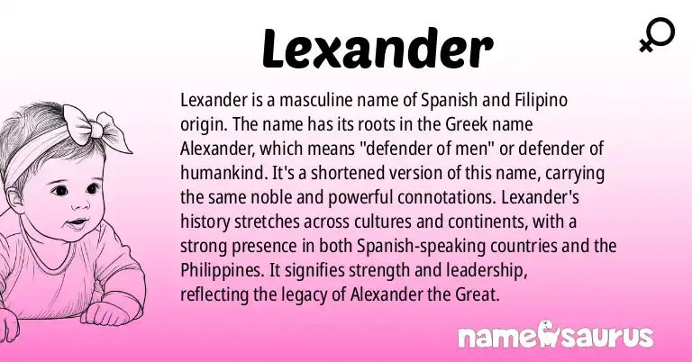 Infographic about Lexander name meaning, Lexander is a name from Spanish (Mexican), Filipino origin(s).