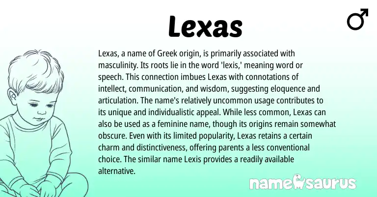 Infographic about Lexas name meaning, Lexas is a name from Greek origin(s).
