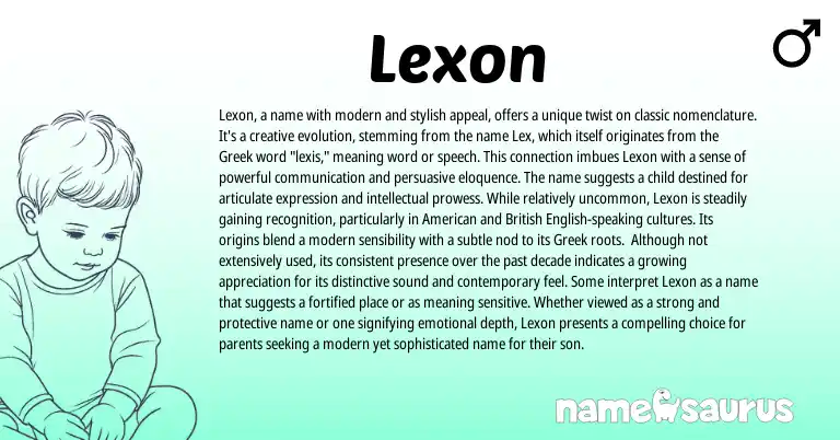 Infographic about Lexon name meaning, Lexon is a name from United States, Greek origin(s).
