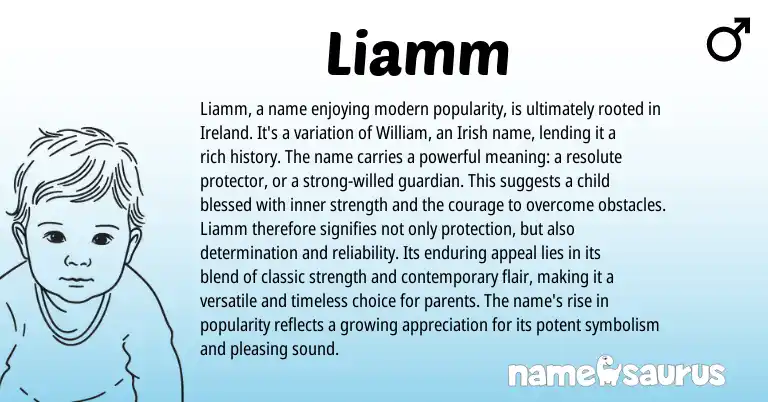 Infographic about Liamm name meaning, Liamm is a name from Irish origin(s).