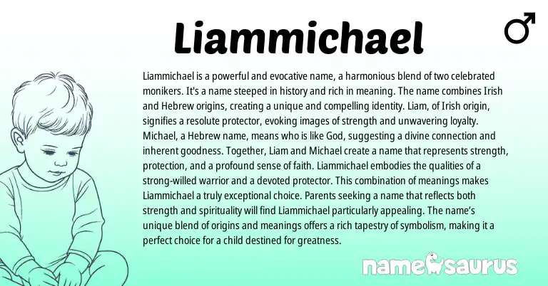 Infographic about Liammichael name meaning, Liammichael is a name from Hebrew, Irish origin(s).
