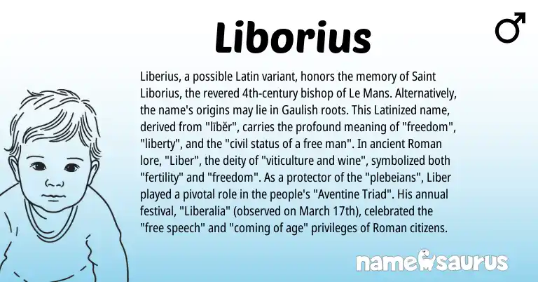Infographic about Liborius name meaning, Liborius is a name from Roman, Latin, Gaulish origin(s).