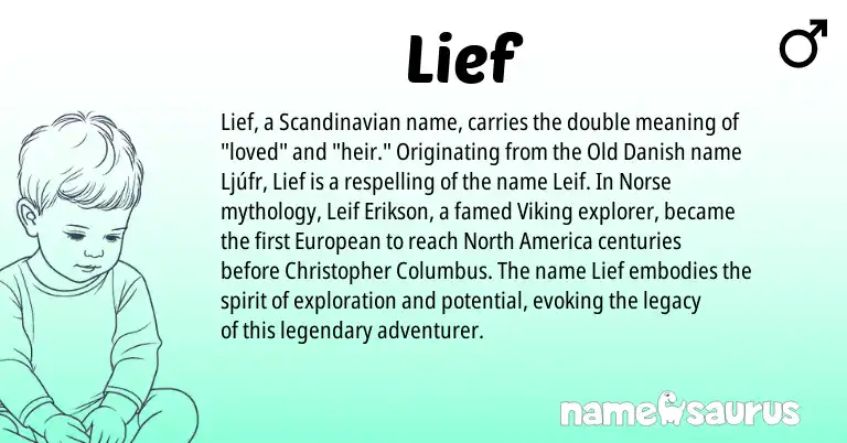 Infographic about Lief name meaning, Lief is a name from Scandinavian, Norse, European, Old Danish origin(s).